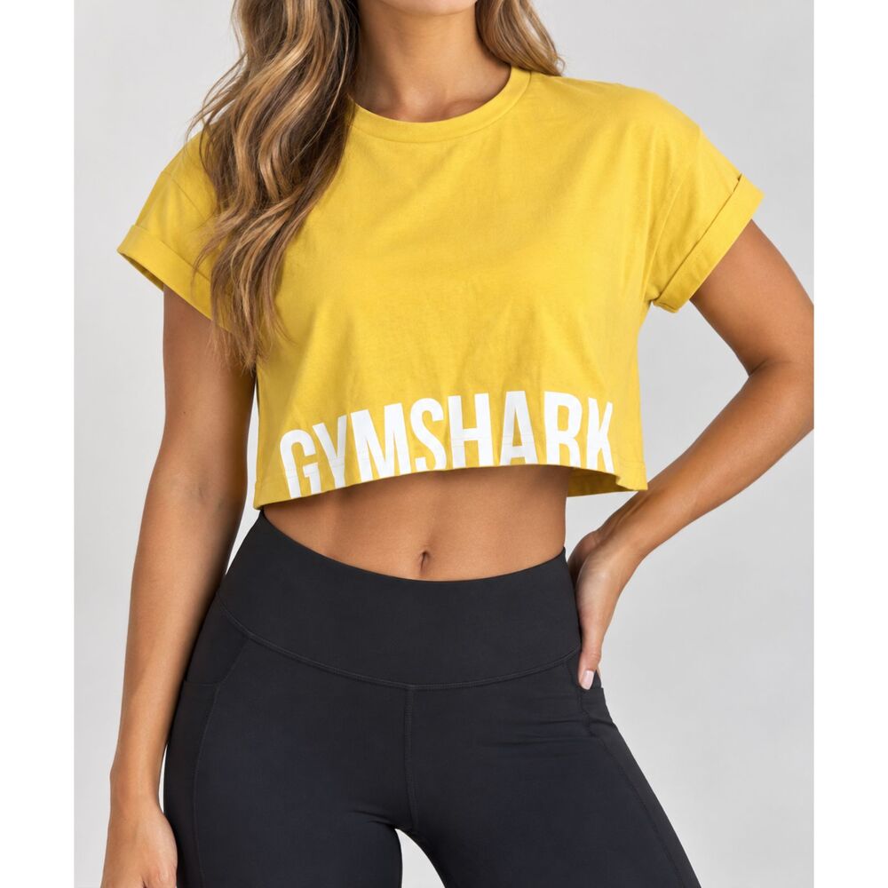 Gymshark Yellow Crop Top Women’s S Logo Short Sleeve Workout Tee